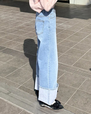 Wide bootcut denim pants