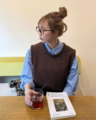 Loose-fitting simple round neck vest