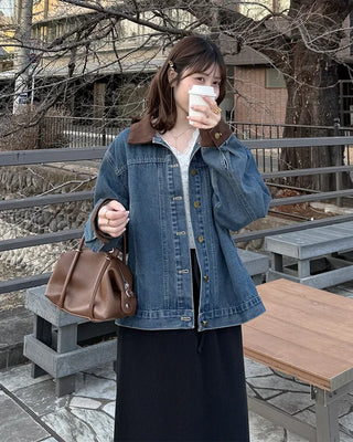 Corduroy Collar Neck Denim Jacket
