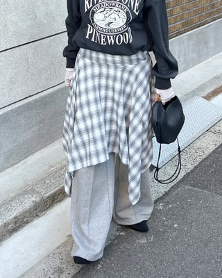Asymmetrical check midi skirt