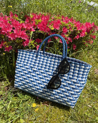 Colorful accent basket handbag