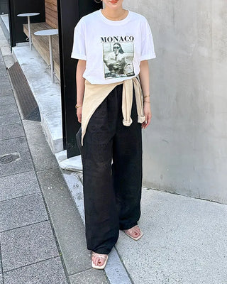 Perforated detail elastic waist easy pants