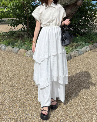 Asymmetrical tiered banded long skirt