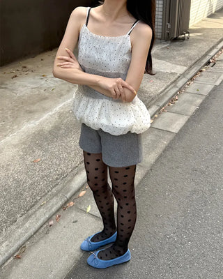 Polka Dot Sheer Balloon Sleeveless Blouse