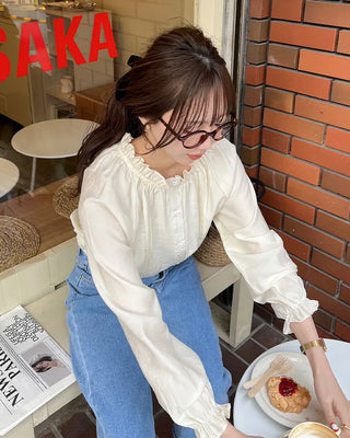Frill neck ribbon strap blouse