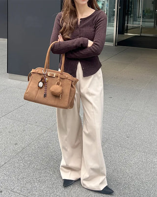 Brushed wide-fit slacks