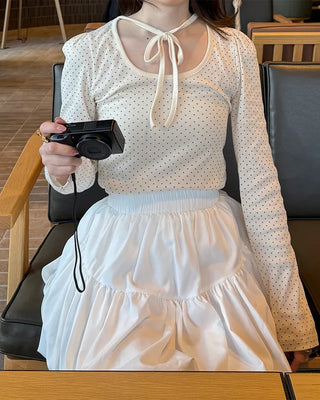 Dot strap long-sleeved T-shirt