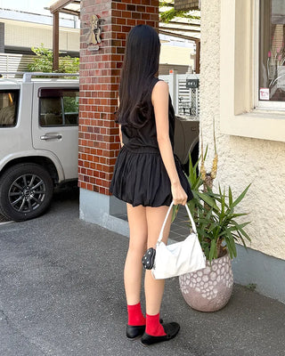 Balloon skirt string mini dress