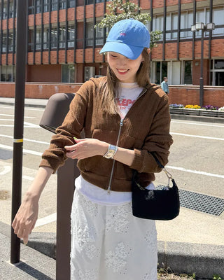 Rib-knit semi-cropped double-zip hoodie