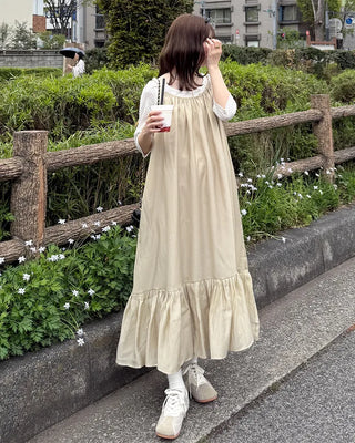 Back Ribbon Shirring Sleeveless Long Dress