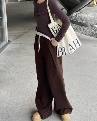 Cotton pintuck wide-leg pants
