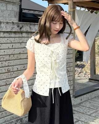 Dot pattern layered blouse with string
