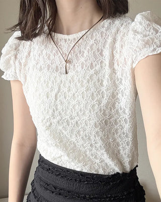 Puff lace see-through T-shirt