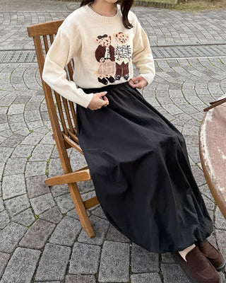 Balloon long elastic waist skirt