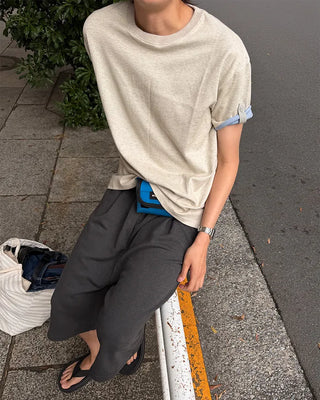 (Unisex) Roll-up Point Bi-color Short-Sleeve T-Shirt