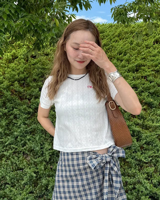 Perforated Cropped Short-Sleeve T-Shirt