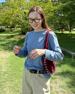 Simple round neck collar long-sleeve T-shirt