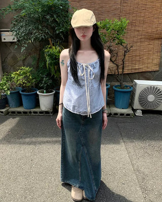 Two-tone striped gathered camisole