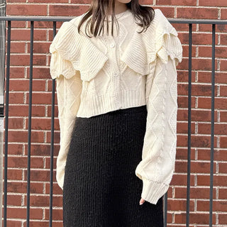 Double ruffle knit cardigan