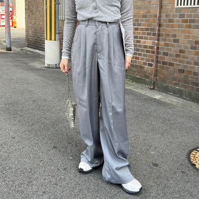 Wide-fit slacks with two pleats