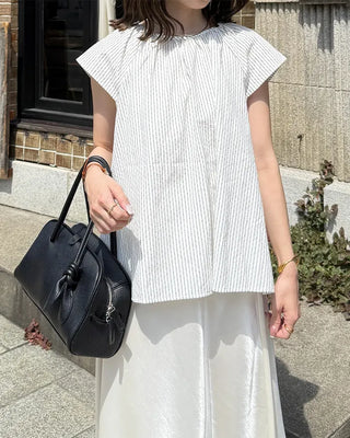 Cap-sleeve striped blouse
