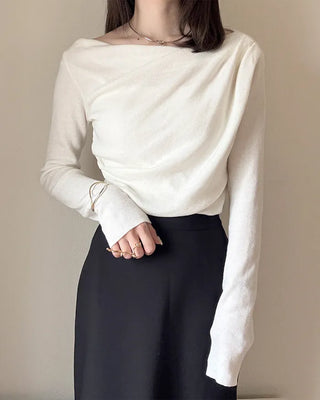 Drape off-shoulder knit