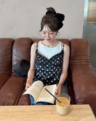 Satin mini polka dot frill camisole