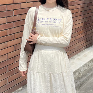 Simple lettering long-sleeved T-shirt
