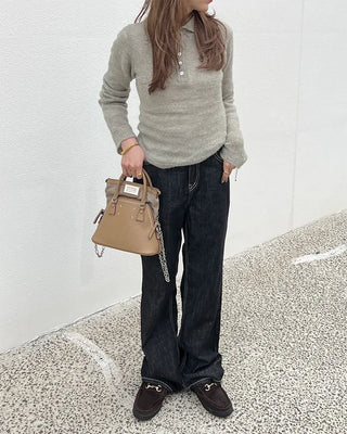 Stitched black straight denim pants