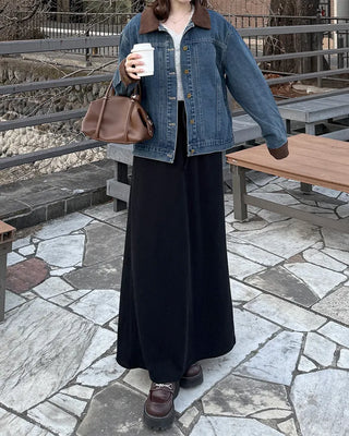 A-line ribbed long skirt