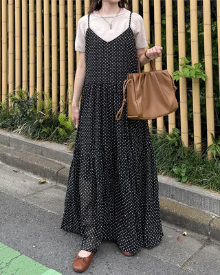 V-neck polka dot long dress