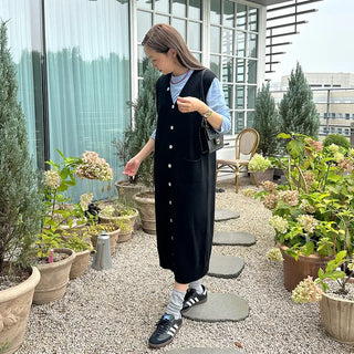 V-neck sleeveless long cardigan dress