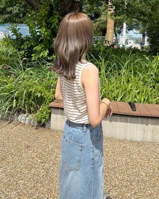 Border pattern round neck sleeveless