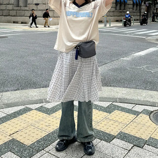 Pleated check midi skirt