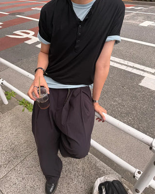 Oil-washed splatter wide tennis pants