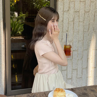 Asymmetrical Ribbon Short-Sleeve Knit