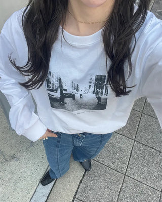 Photo print long-sleeved T-shirt