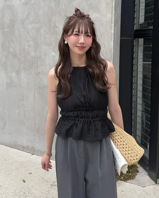 Side Ribbon Shirring Gathered Blouse