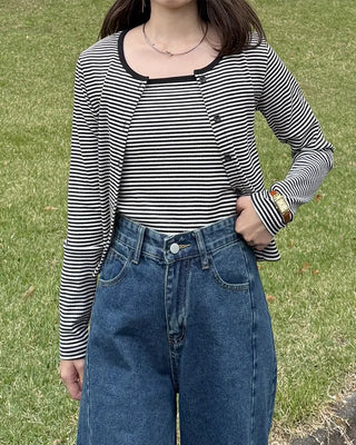 Striped camisole cardigan set