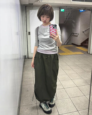 Side pocket nylon cargo skirt