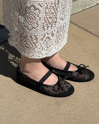 Polka Dot Mesh Mary Jane Flat Shoes