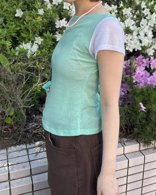 See-through two-tone short-sleeve T-shirt