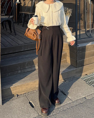 Belted back elastic waist slacks