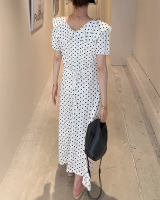 Ruffled polka dot long dress