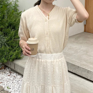 V-neck knit cardigan