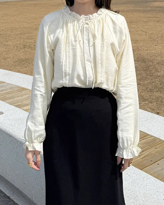 Frill neck ribbon strap blouse
