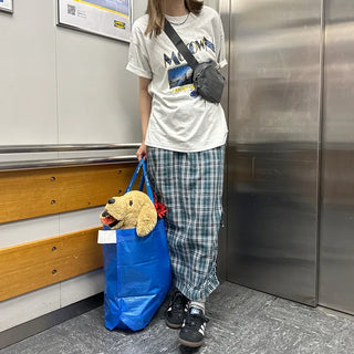 Checked ribbon strap long skirt