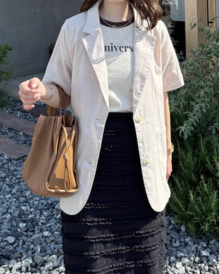 Linen Overfit Short-Sleeve Jacket