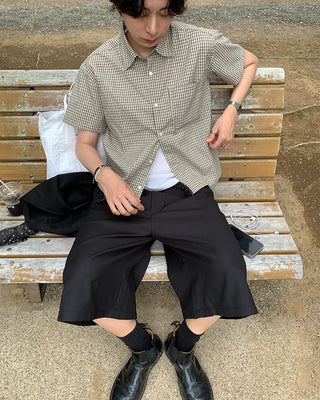 Checked crop-fit short-sleeve shirt