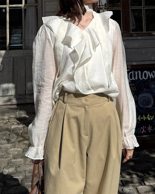 Strap V-neck shirred blouse